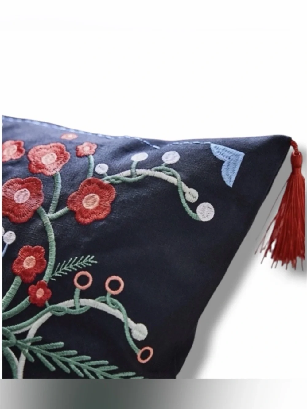 IKEA VINTERFINT Embroidered Pillow Cover 16x23 Black Red Folk Floral Boho